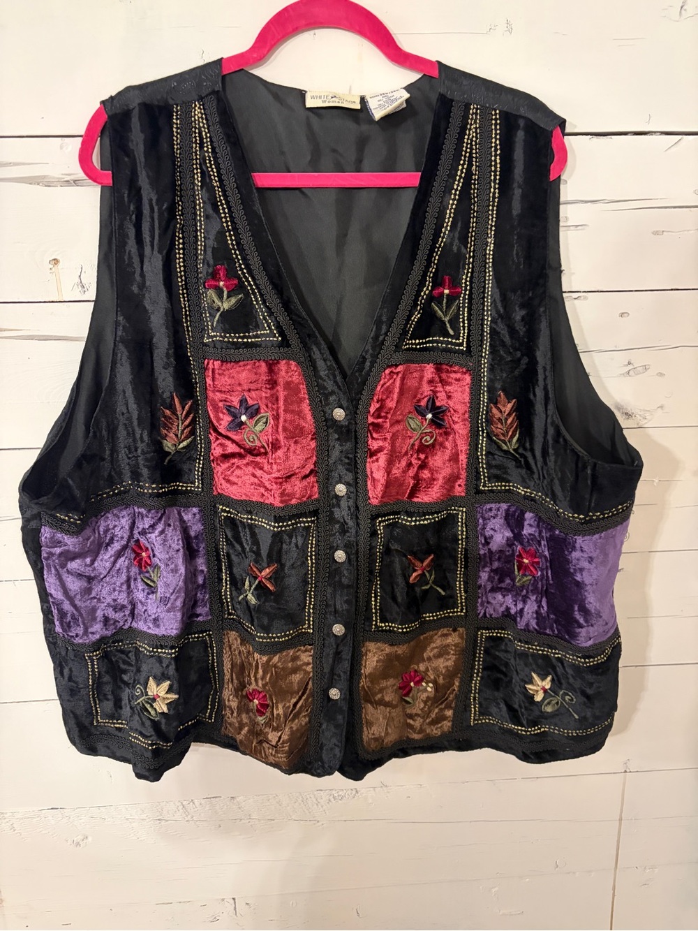 Vintage White Stag Embroidered Velvet Vest Waistcoat Fairy Grunge Dark Romantic